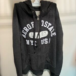 Aeropostale Charcoal Gray Zip Hoodie with White Accent